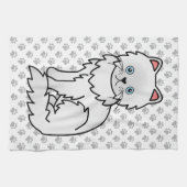 かわいい白いペルシャ風のキャラクター猫イラスト キッチンタオル (横)