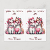 かわいい白いポニー子のバレンタイン教室カード ポストカード (正面)