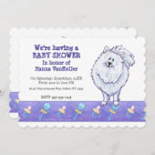 かわいい白いポメラニアンのベビーシャワー 招待状 (正面/裏面)