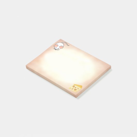 かわいい白いマウスとベージュのチーズ ポストイット (アングル)