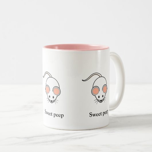 かわいい白いマウスと書道 ツートーンマグカップ (正面右)