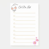 かわいい白いマウスと白いラインの上にピンクの花 ポストイット (正面)