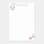 かわいい白いマウスと白の上にピンクの花 ポストイット (正面)