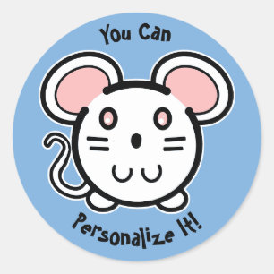 かわいい白いマウスをパーソナライズ ラウンドシール