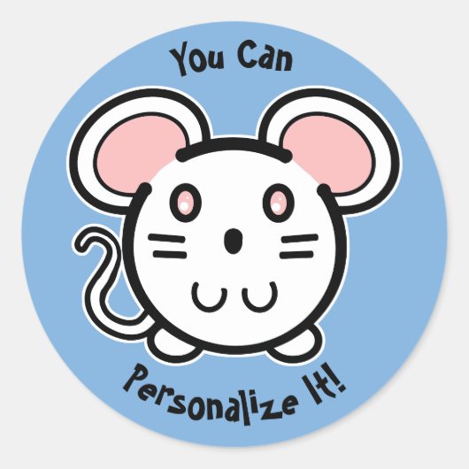 かわいい白いマウスをパーソナライズ ラウンドシール (正面)