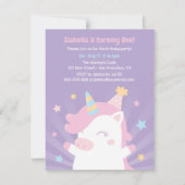 かわいい白いユニコーンと星の女の子の誕生日パーティー 招待状 (正面)