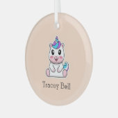 かわいい白いユニコーンピンク ガラスオーナメント (正面左)