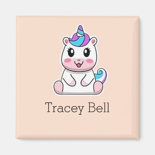 かわいい白いユニコーンピンク マグネット (正面)