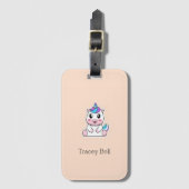 かわいい白いユニコーンピンク ラゲッジタグ (正面縦)