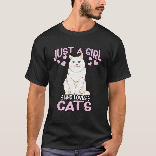 かわいい白いラグドール猫が大好きな女の子 Tシャツ (正面)