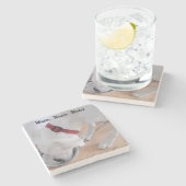 かわいい白いラブラドールミックス子犬の飲料水 ストーンコースター (横)