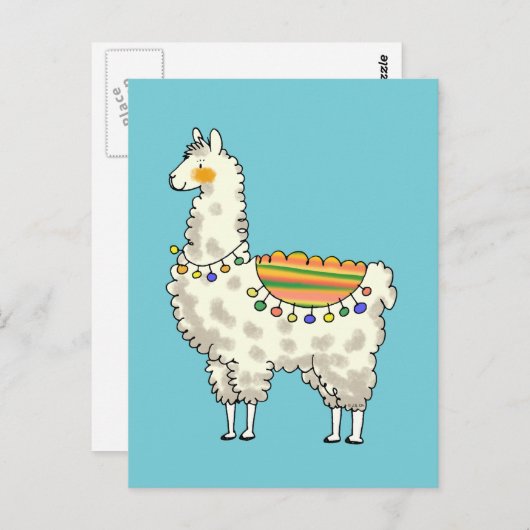 かわいい白いラマ漫画 ポストカード (正面/裏面)