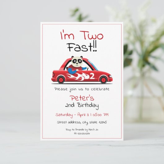 かわいい白いレースカーパンダ2歳の早い2歳の誕生日 招待状 (スタンド正面)