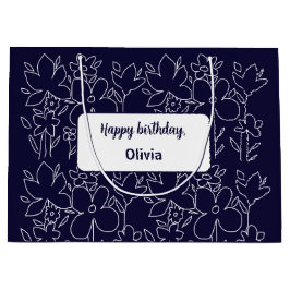 かわいい白いワイルドフラワーパターンモノグラムの ラージペーパーバッグ