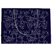 かわいい白いワイルドフラワーパターンモノグラムの ラージペーパーバッグ (裏面)