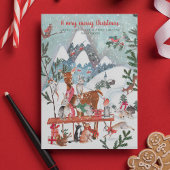 かわいい白い冬の山の森林動物 シーズンカード