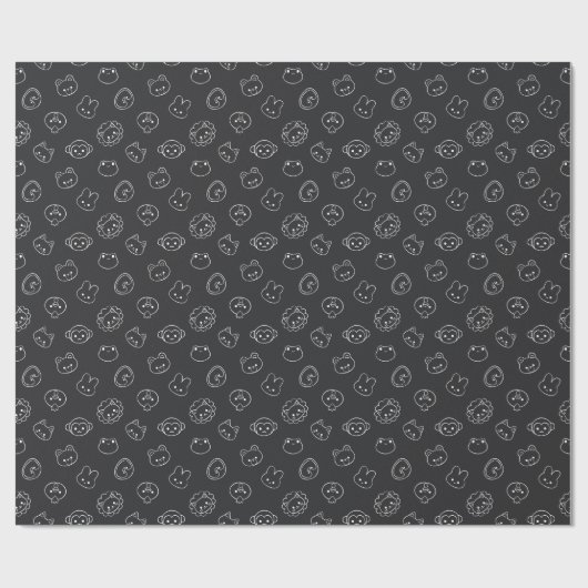 かわいい白い動物の頭が黒にドロドロ ラッピングペーパー (フラット)