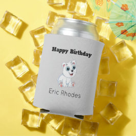 かわいい白い北極熊のグレーの誕生日 缶クーラー