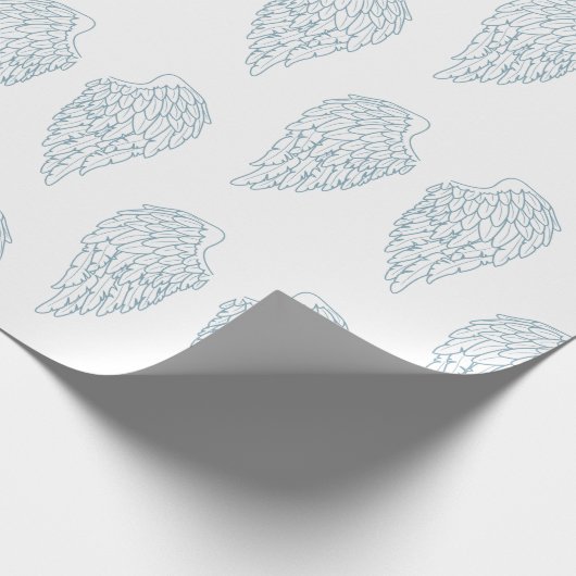 かわいい白い及びブルーエンジェルの翼 ラッピングペーパー (角)