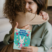 かわいい白い女の子ウサギとデイジーイラストレーション カード