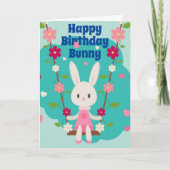 かわいい白い女の子ウサギとデイジーイラストレーション カード (正面)