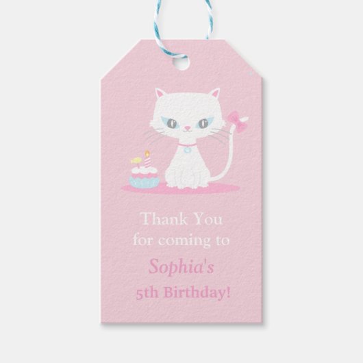 かわいい白い子ネコありがとうパーティープレゼントラベル ギフトタグ (正面)