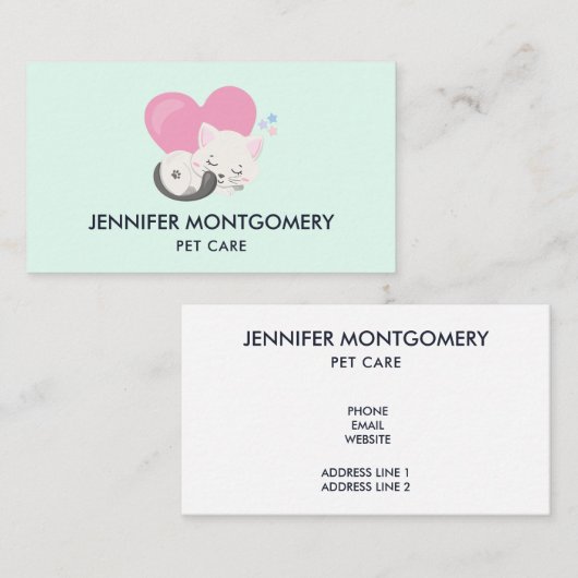 かわいい白い子ネコが寝る 名刺 (正面/裏面)