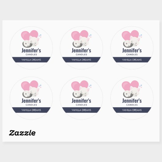 かわいい白い子ネコちゃん眠るキャンドル/せっけん ラウンドシール (シート)