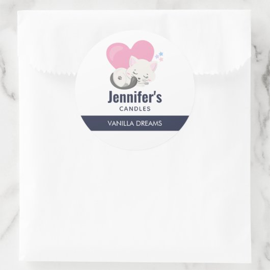 かわいい白い子ネコちゃん眠るキャンドル/せっけん ラウンドシール (バッグ)