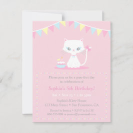 かわいい白い子ネコバースデーパーティ招待状 招待状