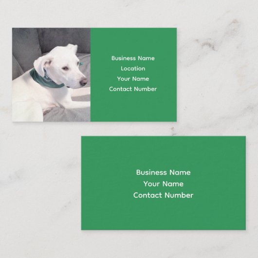 かわいい白い子犬が緑のスカーフを巻く 名刺 (正面/裏面)