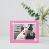 かわいい白い子犬のイースターバニーの耳のPosを着て ポストカード (スタンド正面)