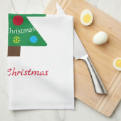 かわいい白い子犬のカラフルクリスマスツリークリスマス キッチンタオル (四つ折り)