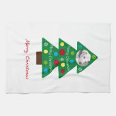 かわいい白い子犬のカラフルクリスマスツリークリスマス キッチンタオル (横)