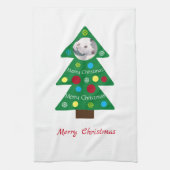 かわいい白い子犬のカラフルクリスマスツリークリスマス キッチンタオル (縦)