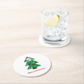 かわいい白い子犬のカラフルクリスマスツリークリスマス ラウンドペーパーコースター (インサイチュ)