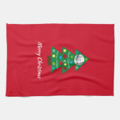 かわいい白い子犬のカラフルクリスマスツリーレッド キッチンタオル (横)