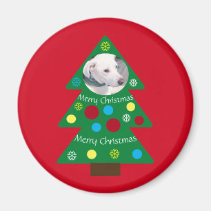 かわいい白い子犬のカラフルクリスマスツリーレッド マグネット