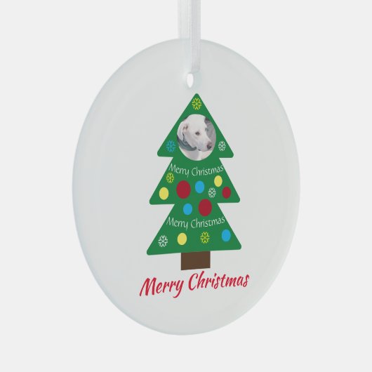 かわいい白い子犬のカラフルクリスマスツ澄んリー ガラスオーナメント (正面右)