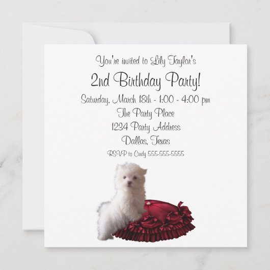 かわいい白い子犬のバースデーパーティ招待状 招待状 (裏面)