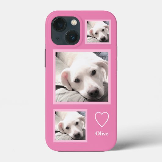 かわいい白い子犬の写真3つ名前ピンク Case-Mate iPhoneケース (裏面)