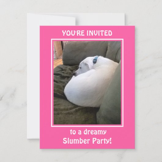 かわいい白い子犬の眠りパーティーピンク招待状 シーズンカード (正面)