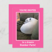 かわいい白い子犬の眠りパーティーピンク招待状 シーズンカード (正面/裏面)