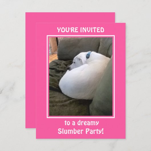 かわいい白い子犬の眠りパーティーピンク招待状 シーズンカード (正面/裏面)