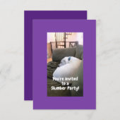 かわいい白い子犬の眠りパーティー紫 招待状 (正面/裏面)