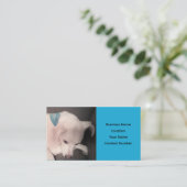 かわいい白い子犬の美しい青の名刺 名刺 (スタンド正面)