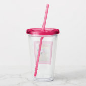 かわいい白い子犬の顔ピンク アクリルタンブラー (裏面)