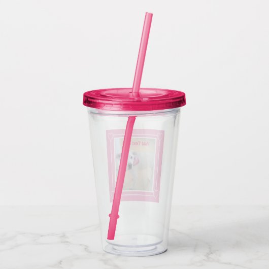 かわいい白い子犬の顔ピンク アクリルタンブラー (裏面)