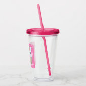 かわいい白い子犬の顔ピンク アクリルタンブラー (左)