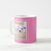 かわいい白い子犬の顔ピンク コーヒーマグカップ (正面左)